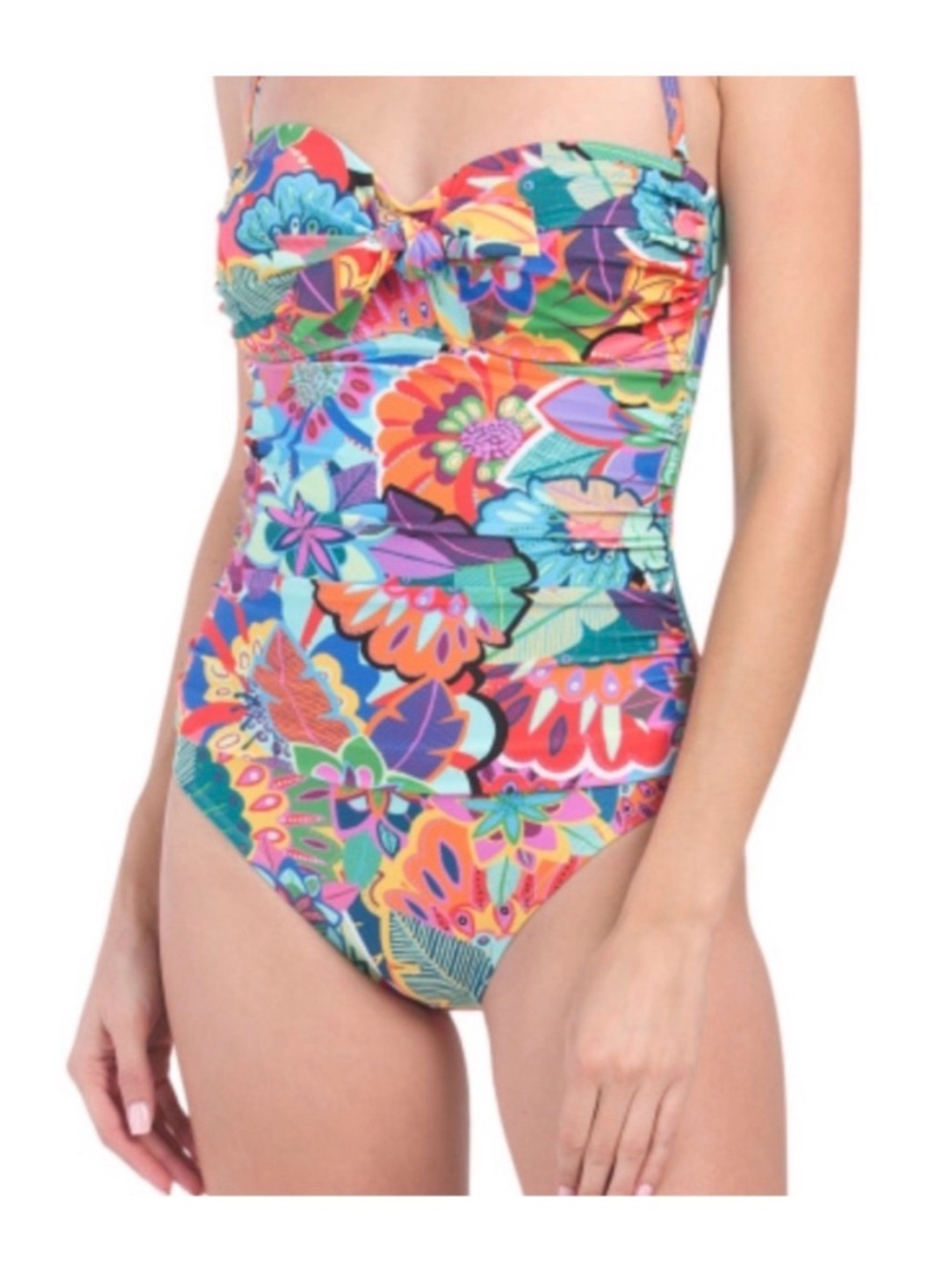 Bleu Rod Beattie Make It Pop Knot Bandeau One-Piece Swimsuit Sz 12 Floral
